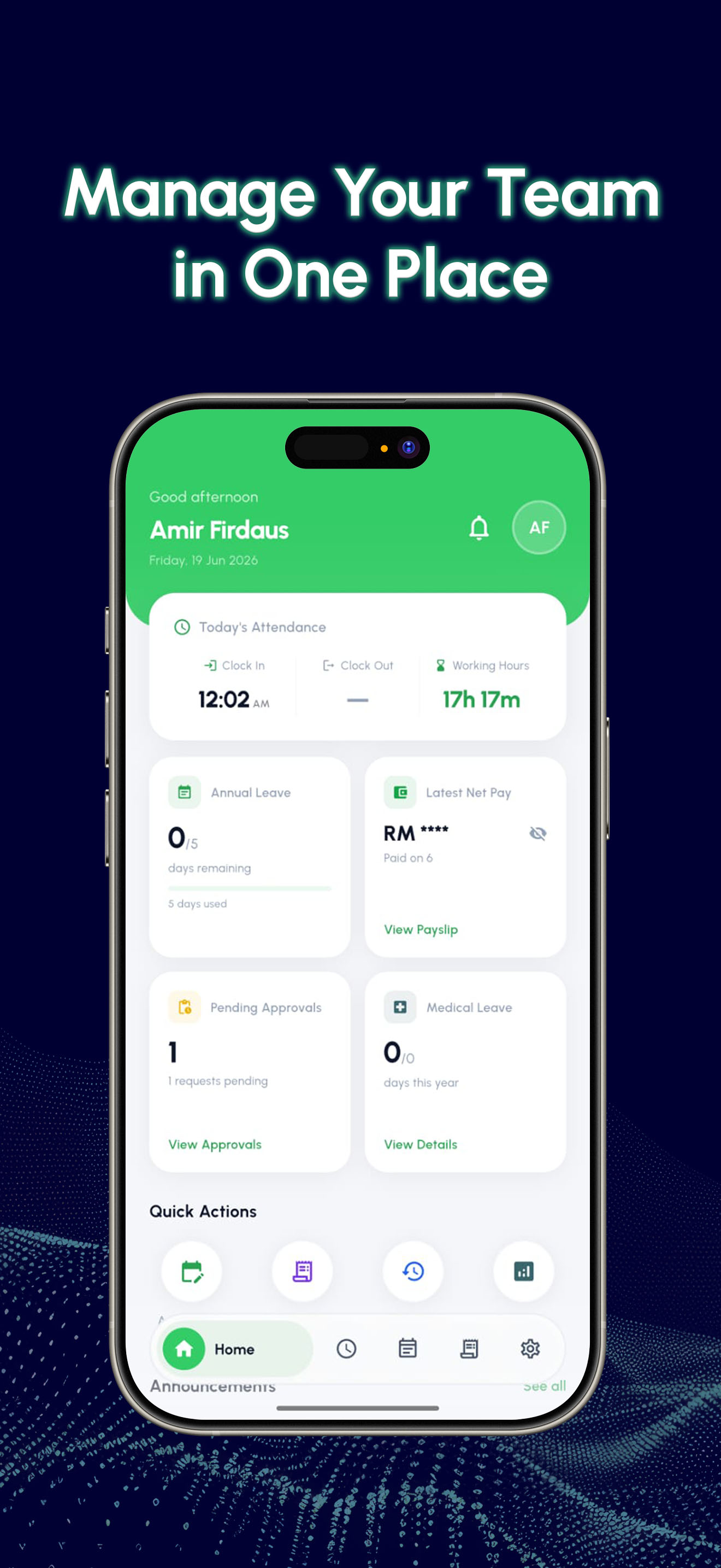 Employee dashboard — manage your team in one place